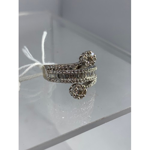 678 - DIAMOND BAGUETTE AND BRILLIANT CUT STONES BAND SET RING WITH MATCHING TWIST SHOULDERS 1.4ct MADE IN ... 