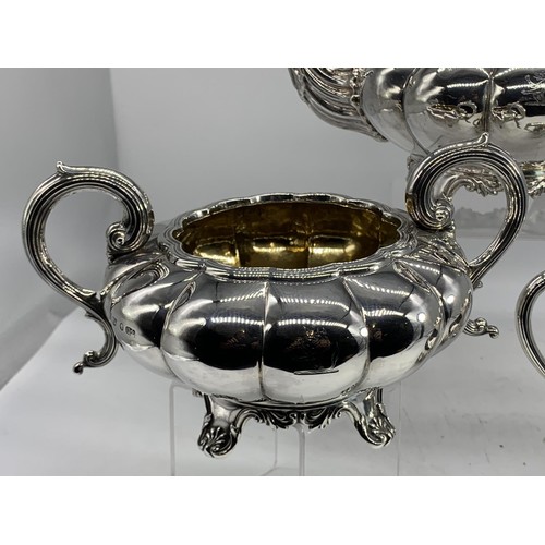 683 - A BEAUTIFULLY ORNATE SHEFFIELD SILVER 3 PIECE TEA SERVICE 1315.4grms