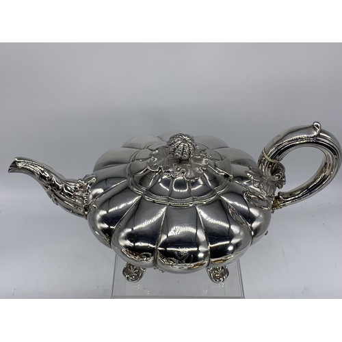 683 - A BEAUTIFULLY ORNATE SHEFFIELD SILVER 3 PIECE TEA SERVICE 1315.4grms