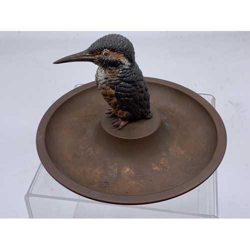 685 - COLD PAINTED BRONZE KINGFISHER & COPPER BY A BARRETT & SONS