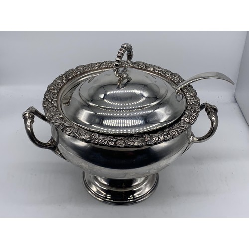 692 - AN ORNATE SILVER PLATE FLORAL PATTERN 2 HANDLED TUREEN