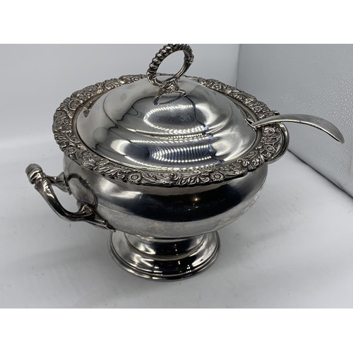 692 - AN ORNATE SILVER PLATE FLORAL PATTERN 2 HANDLED TUREEN