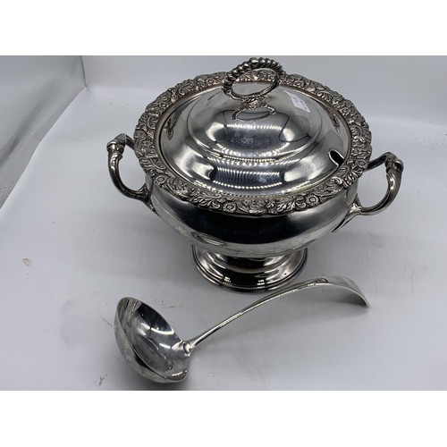 692 - AN ORNATE SILVER PLATE FLORAL PATTERN 2 HANDLED TUREEN