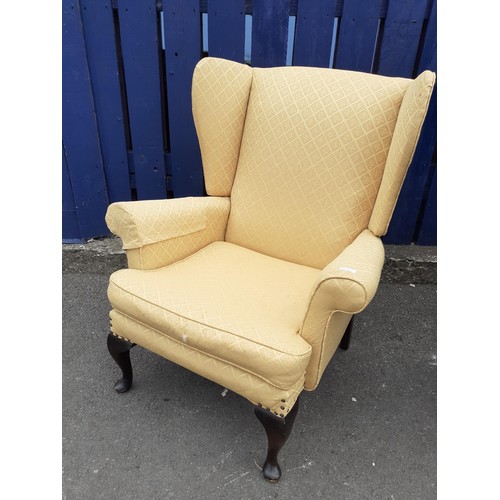 693 - A QUEEN ANNE WINGBACK ARMCHAIR (FOR RECOVERING)