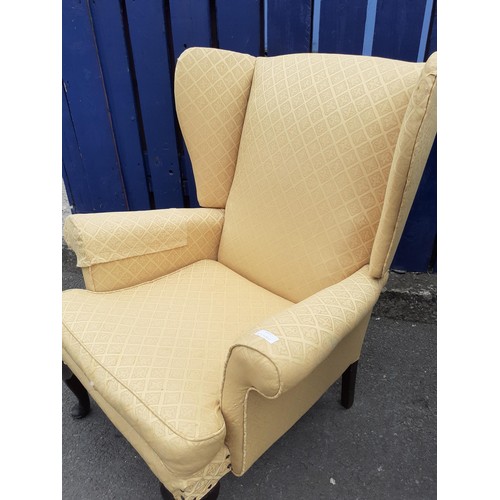 693 - A QUEEN ANNE WINGBACK ARMCHAIR (FOR RECOVERING)