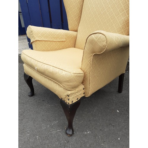 693 - A QUEEN ANNE WINGBACK ARMCHAIR (FOR RECOVERING)