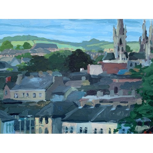 698 - CORK CITY SKYLINE AN OIL ON BOARD BY DAN DARCY 14.5X16.5