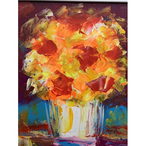 710 - SUMMER FLOWER BY JOHN STEWART AN OIL ON BOARD 16.5X14.5