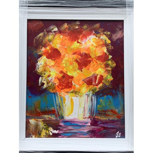 710 - SUMMER FLOWER BY JOHN STEWART AN OIL ON BOARD 16.5X14.5