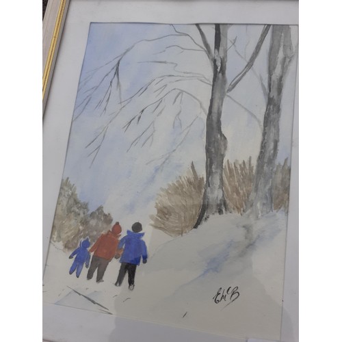 715 - A SMALL WINTER SCENE WATERCOLOUR MONOGRAMMED EMcB 9X10