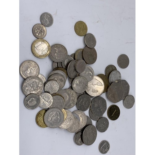 718 - A BOX OF MIXED COINS IN A WHITE BOX