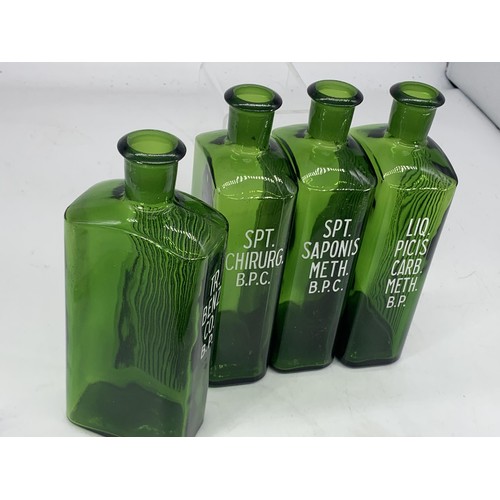 724 - 4 GREEN GLASS CHEMIST BOTTLES 7