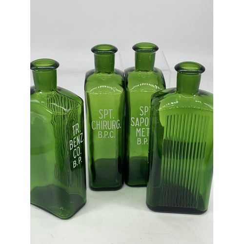 724 - 4 GREEN GLASS CHEMIST BOTTLES 7