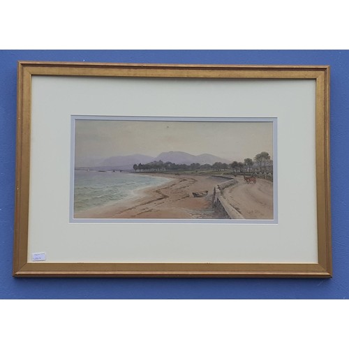 728 - A J W CAREY WATERCOLOUR COASTAL SCENE 1930(PAINTING SIZE 28X12