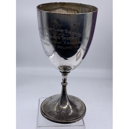 683A - A LARGE SOLID SILVER CUP FOR THE BEST SHETLAND SHEEPDOG BRED IN IRELAND 1955-78 (316grms)