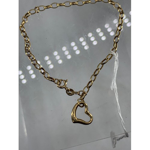 678A - 18CM LENGTH BELCHER CHAIN LINK WITH HEART ATTACHED IN 9ct YELLOW GOLD CHILDS BRACELET WEIGHS 1.2G