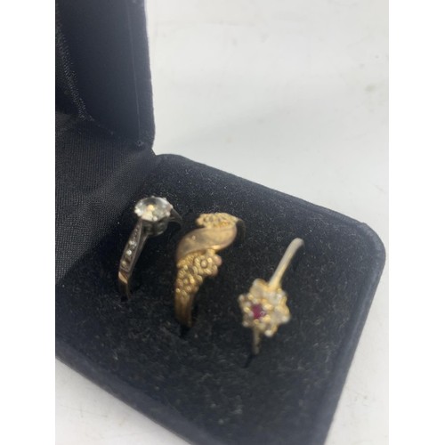 612 - 2 GOLD ON SILVER RINGS & 1 OTHER