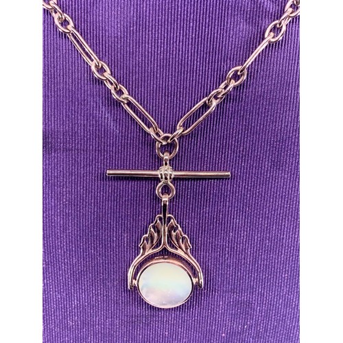 652A - 9CT ROSE GOLD ALBERT CHAIN WITH SWIVEL SEMI PRECIOUS FOB AND T-BAR 27.7gms