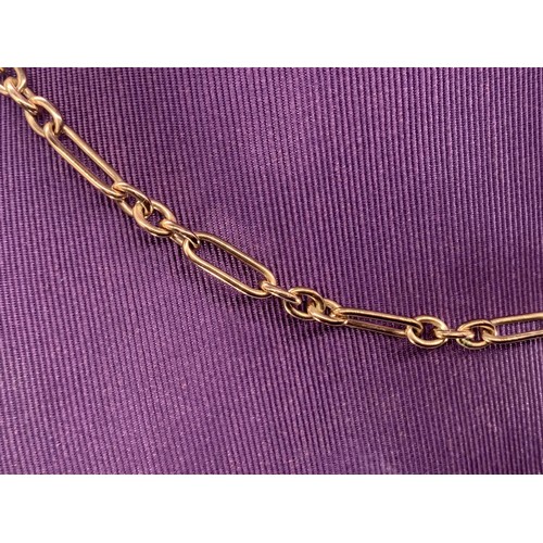 652A - 9CT ROSE GOLD ALBERT CHAIN WITH SWIVEL SEMI PRECIOUS FOB AND T-BAR 27.7gms