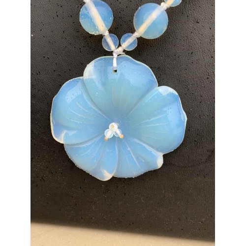 84 - DESIGNER FLORAL OPALINE GLASS NECKLACE