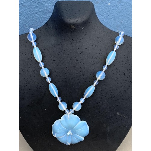 84 - DESIGNER FLORAL OPALINE GLASS NECKLACE