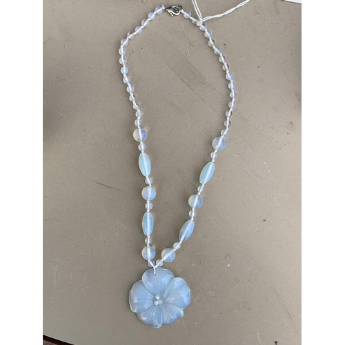 84 - DESIGNER FLORAL OPALINE GLASS NECKLACE