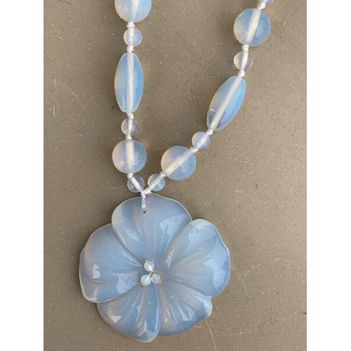 84 - DESIGNER FLORAL OPALINE GLASS NECKLACE