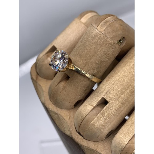 618A - 14K GOLD CZ SOLITAIRE RING 2.6gms SIZE N