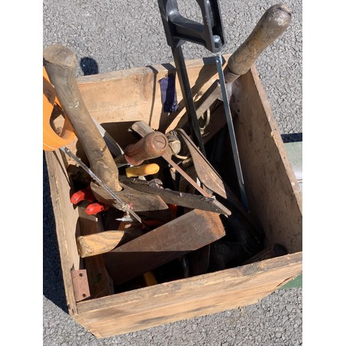 6 - QTY OF WOOD WORKING TOOLS IN OLD PINE BUTTER BOX