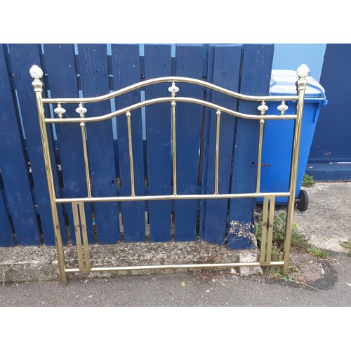 44 - A BRASS DOUBLE HEADBOARD WITH PORCELAIN BALLS