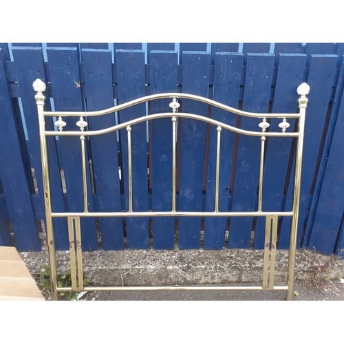 44 - A BRASS DOUBLE HEADBOARD WITH PORCELAIN BALLS