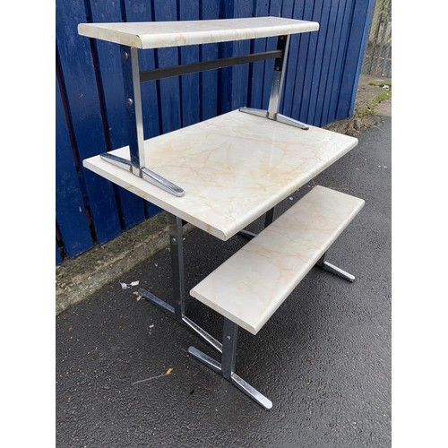 90 - RETRO CHROME AND FORMICA TABLE AND 2 BENCHES