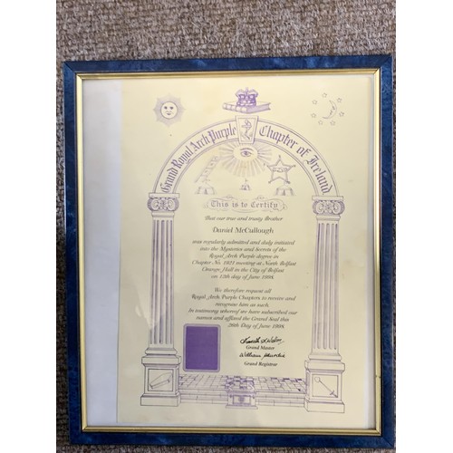 110 - A GRAND ROYAL ARCH PURPLE CHAPTER OF IRELAND FRAMED CERT