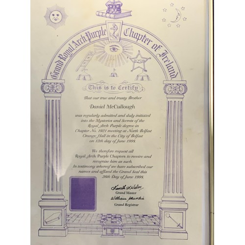 110 - A GRAND ROYAL ARCH PURPLE CHAPTER OF IRELAND FRAMED CERT