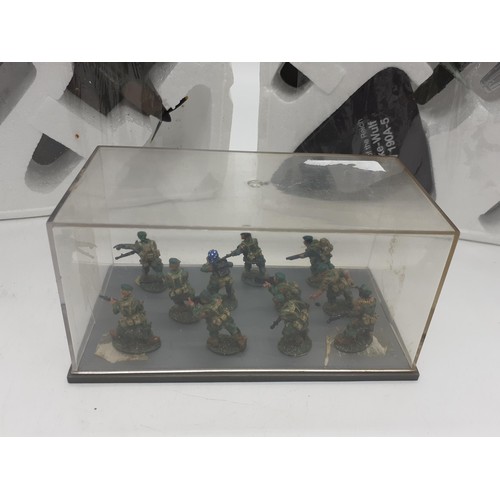 197 - 4 MODEL PLANES & CASED SOLDIERS