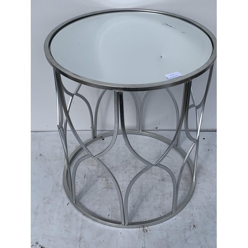 158 - A NEW SMALL SILVER LAMP TABLE ON A HONEYCOMB STYLE BASE 17