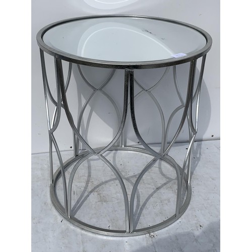 158 - A NEW SMALL SILVER LAMP TABLE ON A HONEYCOMB STYLE BASE 17