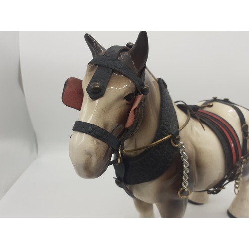 408 - HARNESSED SHIRE HORSE GLAZED BROWN AND CREAM 22CM