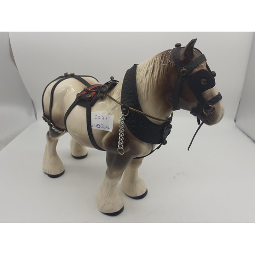 408 - HARNESSED SHIRE HORSE GLAZED BROWN AND CREAM 22CM