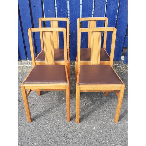 186 - 4 BEECHWOOD FRAMED CHAIRS WITH DROP IN LEATHER SEATS