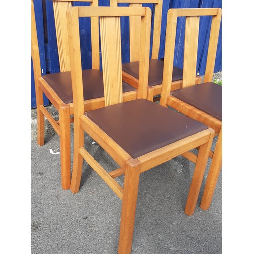 186 - 4 BEECHWOOD FRAMED CHAIRS WITH DROP IN LEATHER SEATS