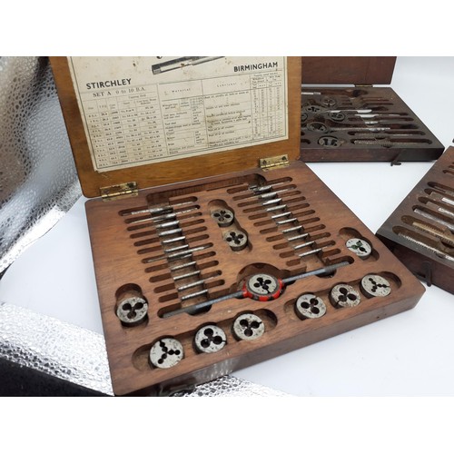 447 - 3 OLD WOODEN CASED TAPT DIE SETS