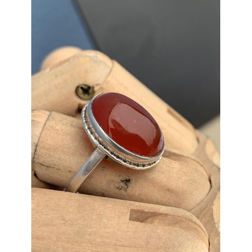 246 - HEAVY SILVER & CARNELIAN STONE RING