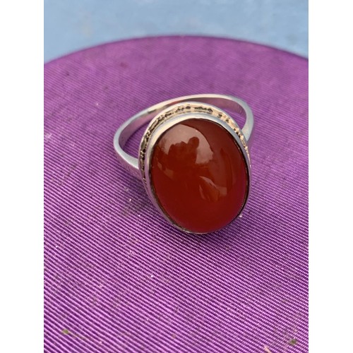 246 - HEAVY SILVER & CARNELIAN STONE RING