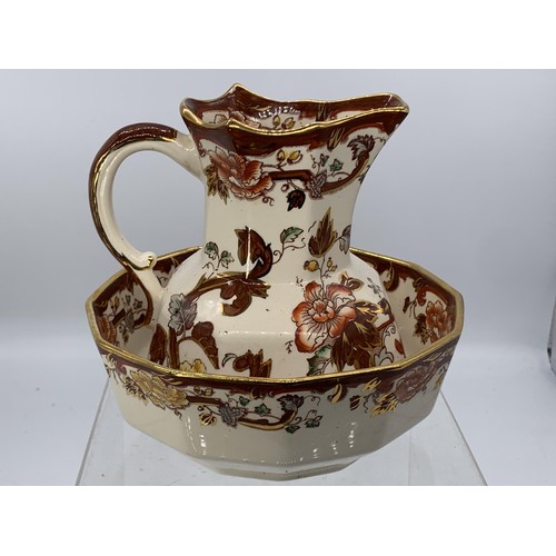 541 - MASONS BROWN VELVET JUG AND BOWL