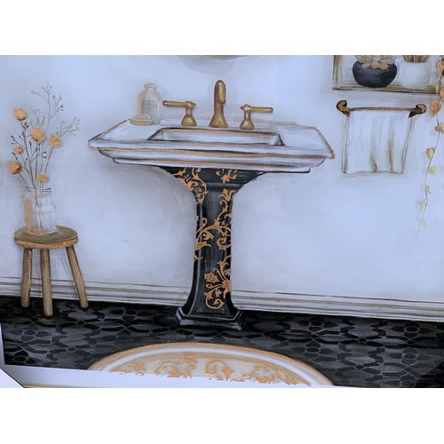 520 - PAIR OF NEW STYLISH GILT OVERLAY PAINTINGS OF A WASHROOM 17