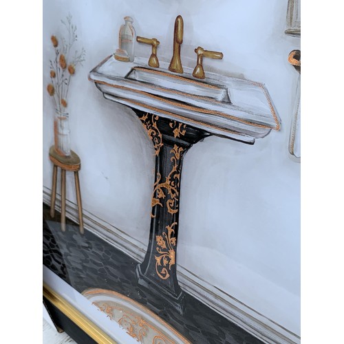 520 - PAIR OF NEW STYLISH GILT OVERLAY PAINTINGS OF A WASHROOM 17