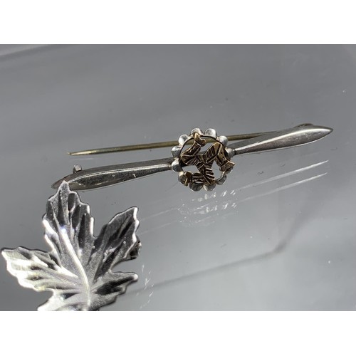 258 - 2 SILVER BROOCH AN ISLE OF MAN AND CANADIAN LEAF