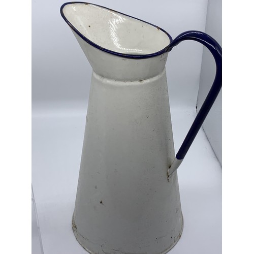 548 - TALL ENAMEL JUG & TIN SALT CELLER