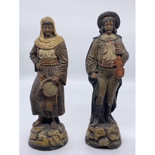 575 - PAIR OF TERROCOTA TRAVELLING MUSICIAN FIGURINES 10